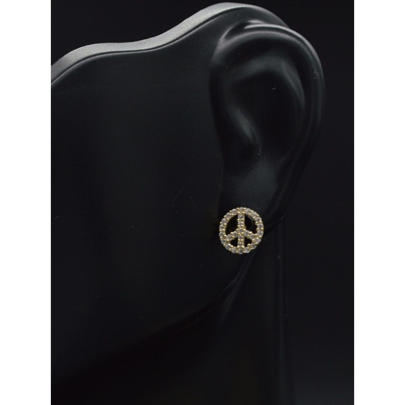 14K Solid Yellow Gold peace 8mm Cubic Zirconia CZ Stud Earrings - Picture 2 of 5